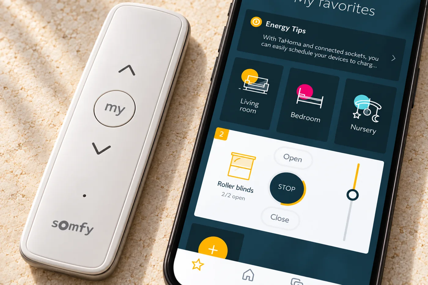 Télécommande Somfy et application pour stores motorisés